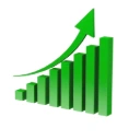 Green bar graph with upward trending arrow